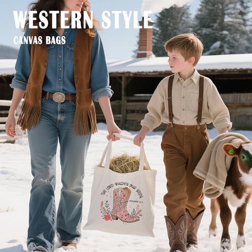 Christian Canvas Tote Bag, Western Cowboy Boot Bible