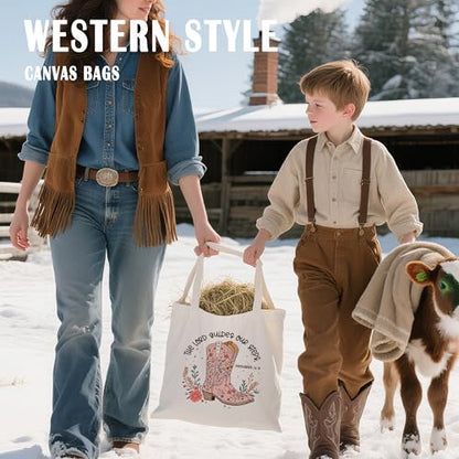 Christian Canvas Tote Bag, Western Cowboy Boot Bible