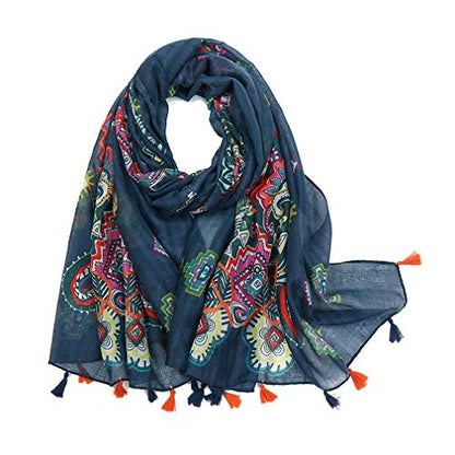 Yeieeo Boho Scarf for Women Lightweight Floral Printed Scarf Fall Winter Fashion Fringed Shawl - color: Floral 3