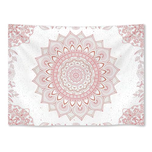 WIUHIO White and Pink Boho Flower Tapestry Mandala Cute Floral Wall Hanging Vintage Hippie Aesthetic Wall Art For Girly Room Bedroom Decor 60 x 80 inches - color: Pink, size: 80"L x 60"W
