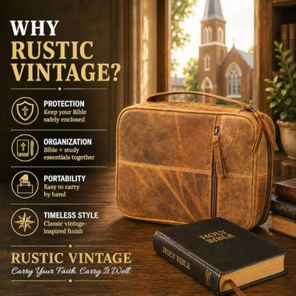 11 x 8 inch Genuine Leather Bible Cover for Men & Bible Case Women Organizer with Handle & Pocket Pen Holder Christian Religious Gift Cross Bookmark Bible Carrying Bag for Church Camel - color: Yellow Camel