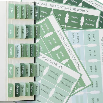 Mr. Pen- Laminated Bible Tabs, 75 pcs, Easy-to-Read & Apply - color: Sage Green