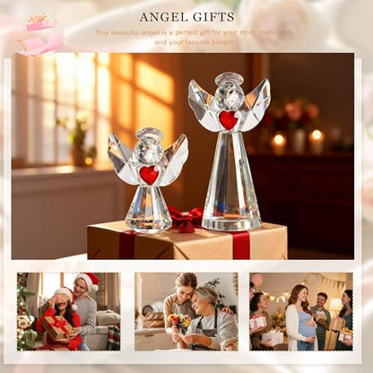 2pcs Crystal Angel Figurine Collectibles Gifts for Women Glass Angel Statue - style: Angel With Red Heart-2pcs