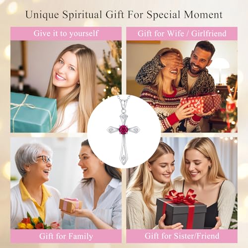 Cross Necklace for Women,925 Sterling Silver Faith Jewerly Gift - color: 01-January-Garnet