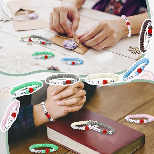 Ferreve 35 Sets Jesus Love Me Bracelet Crafts Sunday School Morandi - color: Morandi, style: Jesus Love Me