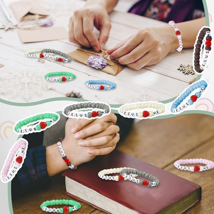 Ferreve 35 Sets Jesus Love Me Bracelet Crafts Sunday School Morandi - color: Morandi, style: Jesus Love Me