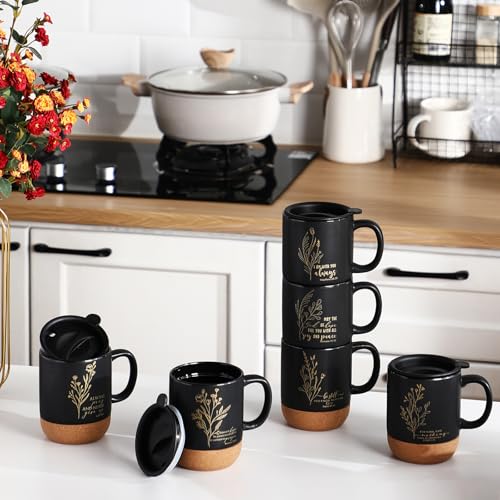 FillTouch 12 Pcs Christian Gifts Coffee Mugs Bulk,Black,Flower - color: Black, size: Flower