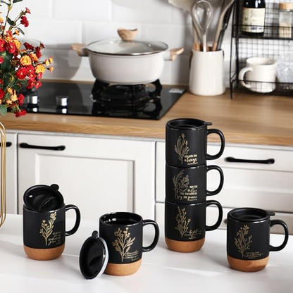 FillTouch 12 Pcs Christian Gifts Coffee Mugs Bulk,Black,Flower - color: Black, size: Flower