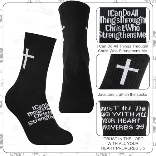 4 Pairs Christian Cross Socks Prayer Religious Socks - color: Black, White