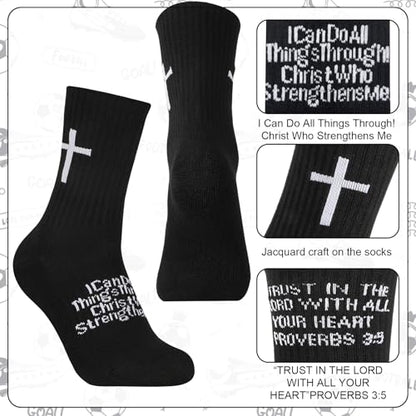 4 Pairs Christian Cross Socks Prayer Religious Socks - color: Black, White
