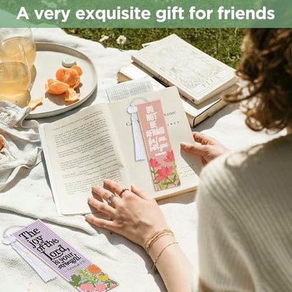 8 Pieces Christian Bible Verse Diamond Art Bookmarks 5d Christian Beaded Bookmark Acrylic Tassel Bookmark for DIY Making Beginners Adults Arts Craft Supplies (Floral Christian-1) - color: Floral Christian-1