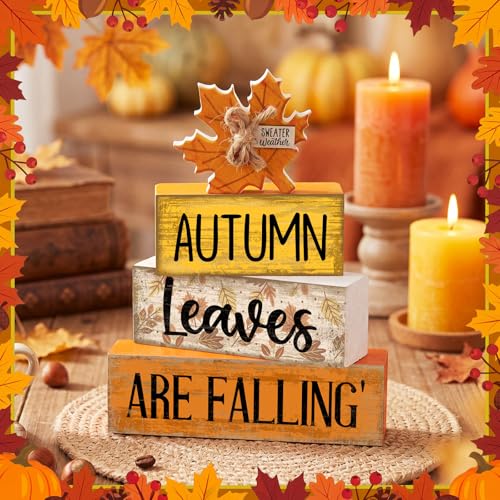 Lineshading 4 Pcs Fall Table Decorations Wooden Autumn Maple Leaf Decor - style: Autumn Leaves