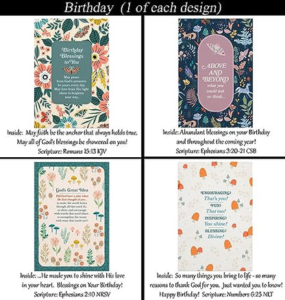 Birthday Cards ~ No Repeated Designs~ 32 Cards and Designs ~ Christian/Religious Greeting Card Assortment #1 ~ Scripture in every card ~ Envelopes Included
