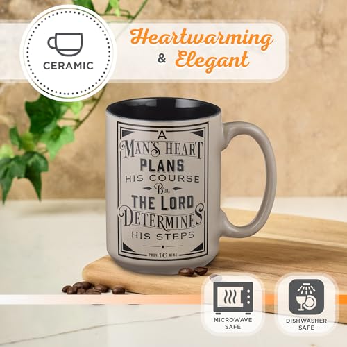Christian Art Gifts Large Ceramic Coffee & Tea Mug for Men, Dads & Pastors: Man's Heart Plans Inspirational Bible Verse Microwave/Dishwasher Safe Drinkware, Lead/Cadmium-free, Café Brown/Black, 14 oz. - color: Café Brown/Man's Heart