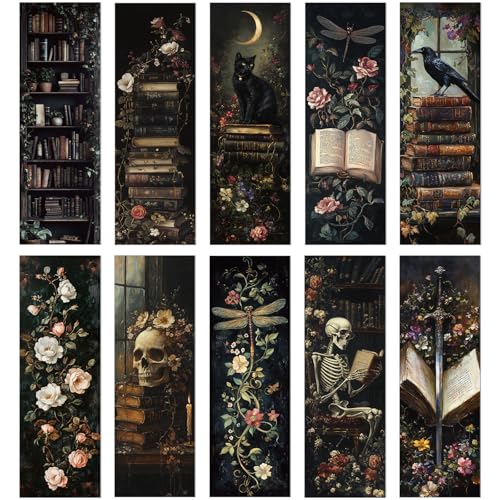 Wxiben Dark Academia Bookmarks for Women - 100 Pcs Gothic Flower Book Mark Retro Aesthetic Bookmark Skull Dragonfly Plants Page Marker Clip Gift for Book Lovers Students Teachers Bookish Reading - color: Gothic Dark Academia