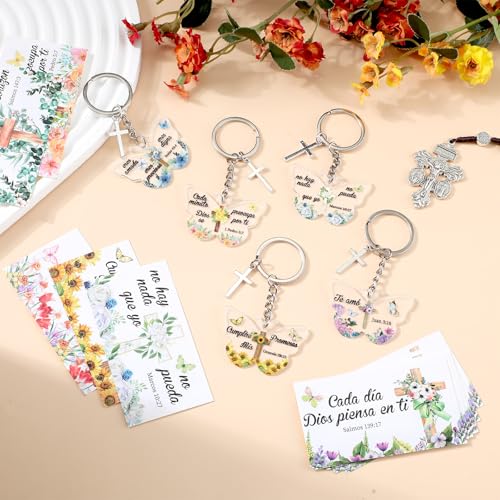 Sureio 100 Sets Spanish Christian Keychain and Cards - style: Classic Butterfly