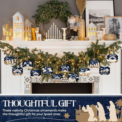 Soaoo 60 Pcs Christmas Nativity Scene Ornaments Bulk Wooden Decor, Square - style: Square