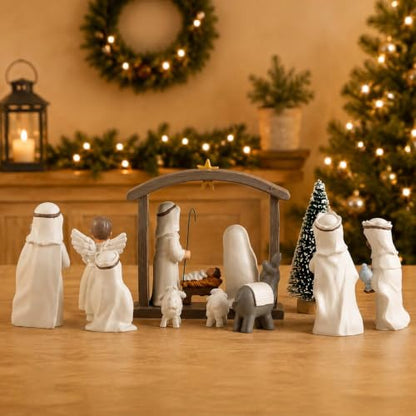 12 Piece Nativity Set, Resin Indoor Christmas Manger Scene, 5 Inch