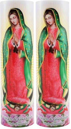Stonebriar Virgin of Guadalupe Flameless LED Prayer Candle, Unique Religious Decoration, Gift Idea for Mothers Day, Birthday, or Any Holiday 8.2 Inches (Pack of 2) - size: Pack of 2, style: Virgin of Guadalupe