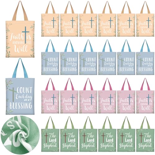 Shinylin 24 Pcs Christian Tote Bags for Women Bible Verse Canvas 4 Colors