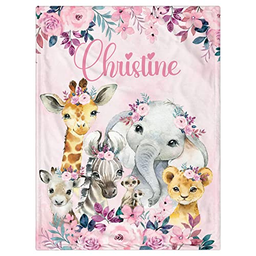 Personalized Baby Blanket for Girls, Custom Baby Blanket with Name Super Soft Personalized Name Blankets for Kids, Custom Animal Blankets for Infant Toddler, Babys Gifts for Birthday - color: Flower Animals