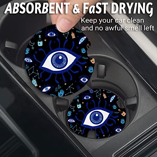 Yonlevres Car Coasters for Cup Holders, Evil Eye, 2 Pack - color: Evil Eye