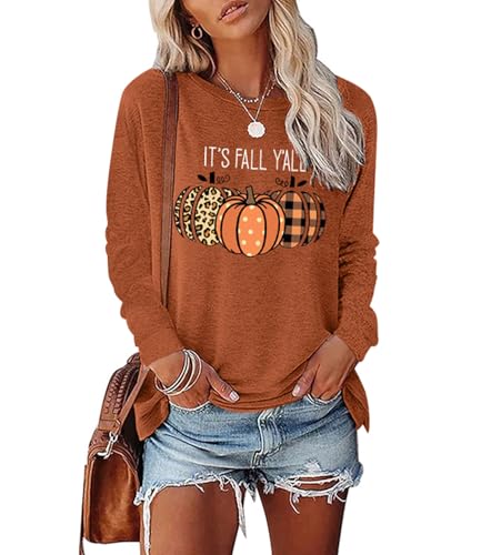 Womens Pumpkin Graphic Sweatshirts Crewneck Casual Fall Long Sleeve Tops - color: Brown-d, size: XX-Large