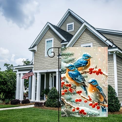 BlissYard Christmas Bluebird Garden Flag 12x18 Inch Polyester - color: Bluebird