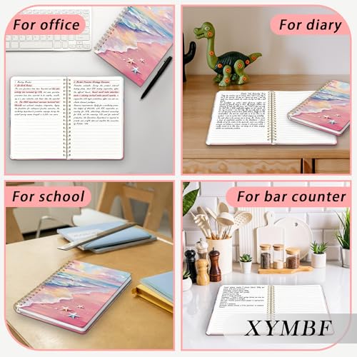 Pink Pastel Coastal Beach Notebook Journal, Beach Lover Gifts Notebooks for Girls, Ocean Themed Gifts Journal, Coastal Sunset Starfish Hardcover Spiral Notebook 5.5x8.3 Inch - color: Color-1