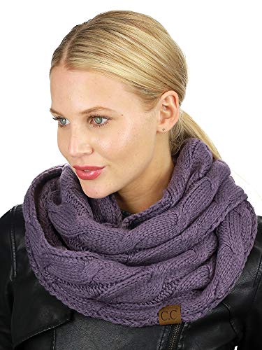 C.C Women's Winter Cable Knit Sherpa Lined Warm Infinity Pullover Scarf - color: Violet