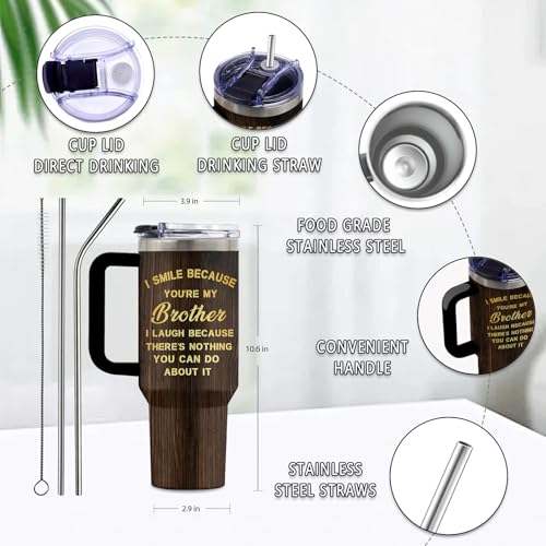 Brothers 40oz Tumbler, with Handle & Straw, Stainless Steel Cup - color: Brother