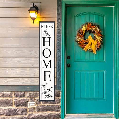 Welcome Sign for Front Door, Black, 45"X9" - color: Bless this Home And All Who Enter(Black White)