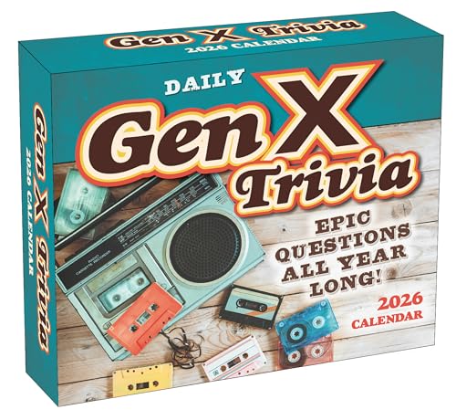 Daily Gen X Trivia 2026 Desk Calendar: Boxed Page-a-Day Nostalgia Quiz Calendar with Day-to-Day Pop Culture, Music, Movies & Throwback Challenges - color: Daily Gen X Trivia
