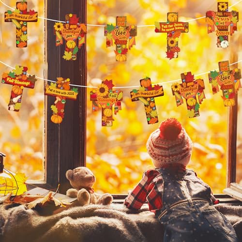 Funrous 48 Sets Fall Crafts Bulk Religious Cross Thanksgiving Paper Crafts - style: Fall Cross