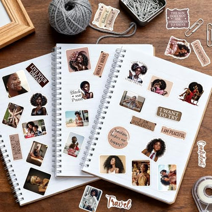 Black Women Stickers for Women - 50 Pcs Black Girl Water Bottle Stickers for Vision Board, Inspirational Waterproof Scrapbook Decals, Motivational Vinyl Sticker for Laptop Journaling - style: Black Girl Inspirational
