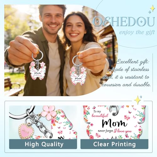 OEHEDOU Butterfly Gifts Keychain For Women Men Family Members Memorial Gift - color: Pink Mom