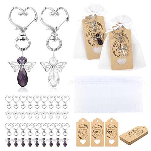 GWHOLE 20 Sets Angel Keychains with Organza Gift Bags & Thank You Tags, - style: 20 Set(Purple & White)