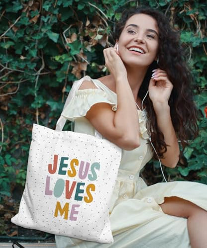 Christian Inspirational Verse Canvas Tote Bag for Women Teens Teen Girls,Grocery Reusable Shopping Bags - color: Jesus Loves Me