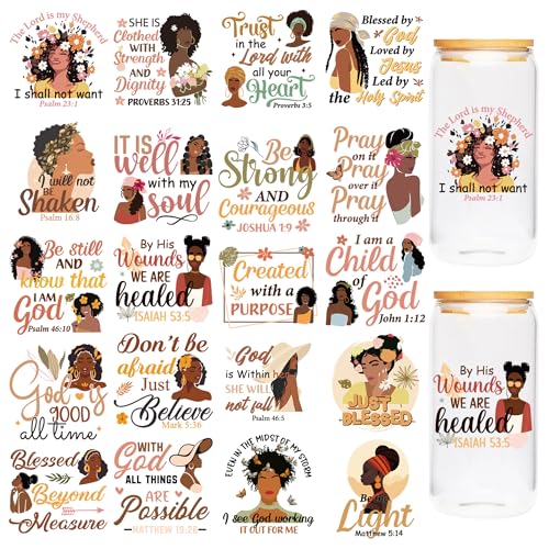 Black Girl UV DTF Cup Wraps, Transfer Stickers for Glass Tumblers - color: boho girl405