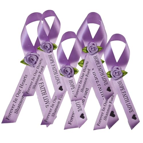 Personalized Memorial Service Funeral Ribbon Pins 20 Cross Religious Celebration of Life Custom Made Awareness Remembrance Anniversary Death Cross Sympathy Name Angel - color: Lavender