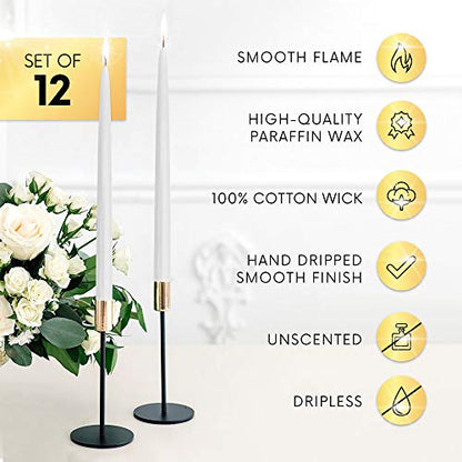 Higlow Dripless Taper Candles 10" Inch Tall Tapered Wedding Dinner Candle Set of 12 (RED)