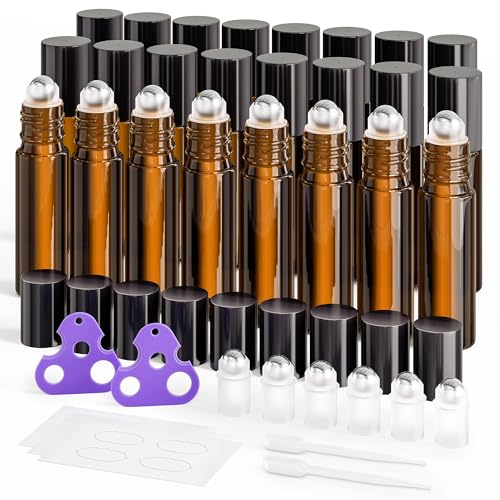 ULG Essential Oil Roller Bottles 10ml, 24-Pack, Amber - color: Amber, size: 24-Pack