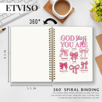 God Says You are Christian Notebook, Coquette Pink Bow Bible Journaling, Religious Prayer Journal for Woman, Church Notes Notebook, Scripture Hardcover Spiral Notebooks 5.5x8.3 Inch - color: 05-Bible(08)
