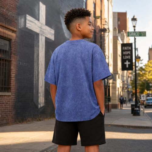 Boys Christian Shirts for Kids Jesus God Bible Verse Religious Faith T Shirt Youth Acid Wash Cross Graphic Tees Tops - color: Blue, size: 5-6 Years