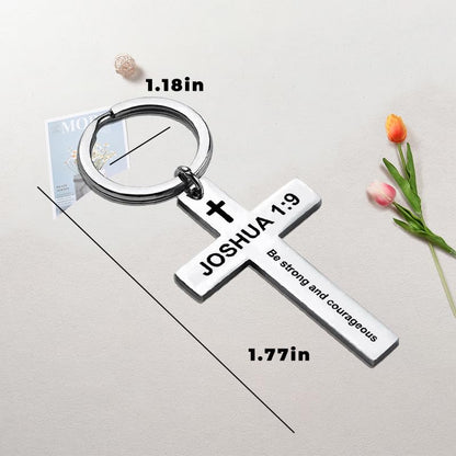 YALLNASL Christian Christmas Birthday Gifts for Daughter Son Inspirational Gifts for Women Men Christian Cross Keychains - color: Joshua 1:9