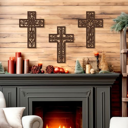 Bnesi 3 Pcs Wooden Cross Wall Decor, Carved Religious Crosses for Wall