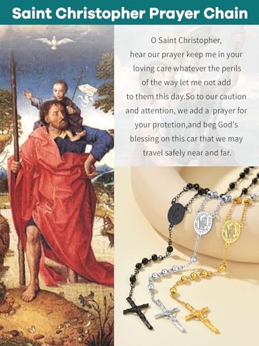 Supcare Rosary for Men Women Catholic Necklace Rosary Beads Customized - color: E01-Christopher Silver