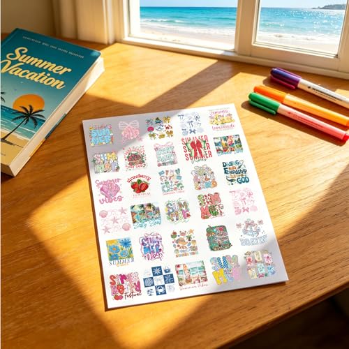 Summer UV DTF Cup Wraps - 30 Sheets Vintage Summer Beach UV DTF Cup Wrap for 16 oz Glass Mugs, Cute Strawberry Bows Flamingo Transfer Stickers Decals for DIY Water Bottle Tumbler Journal - style: Summer