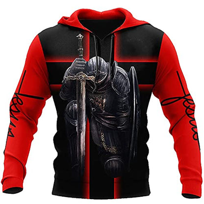 3D Christian Jesus Hoodies for Men Women Unisex Praying Hands Sweatshirt Pullover king Printed sweater - color: Knightred, size: X-Large