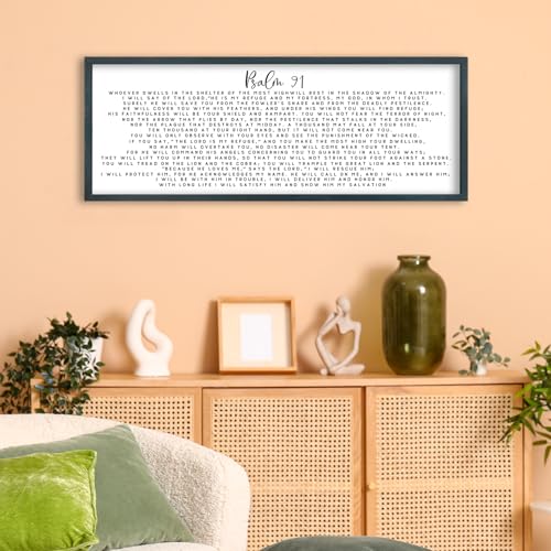 FZMHASLWW Psalm 91 Wall Art 32"×12" Black - color: Psalm 91 (Black), size: 32"L x 12"W